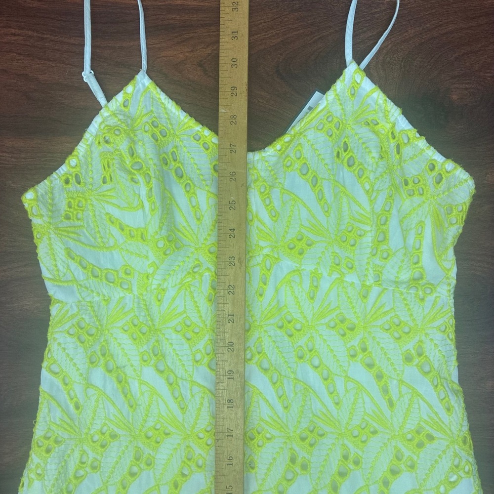 Crown & Ivy Eyelet Mini Dress Womens 6 Yellow NWT Lace Sleeveless V-Neck Cotton - Picture 9 of 12